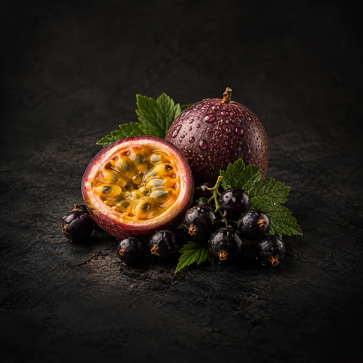Top fragrance notes for Haadi Murphy Blue: Vibrant passionfruit and blackcurrant