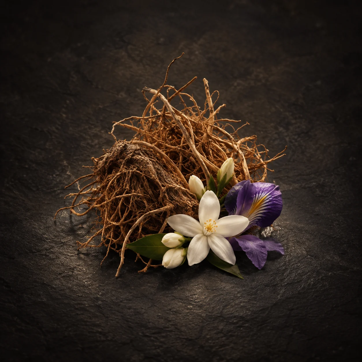 Heart fragrance notes for Haadi Oud Saraye: Earthy cypriol oil and floral hints