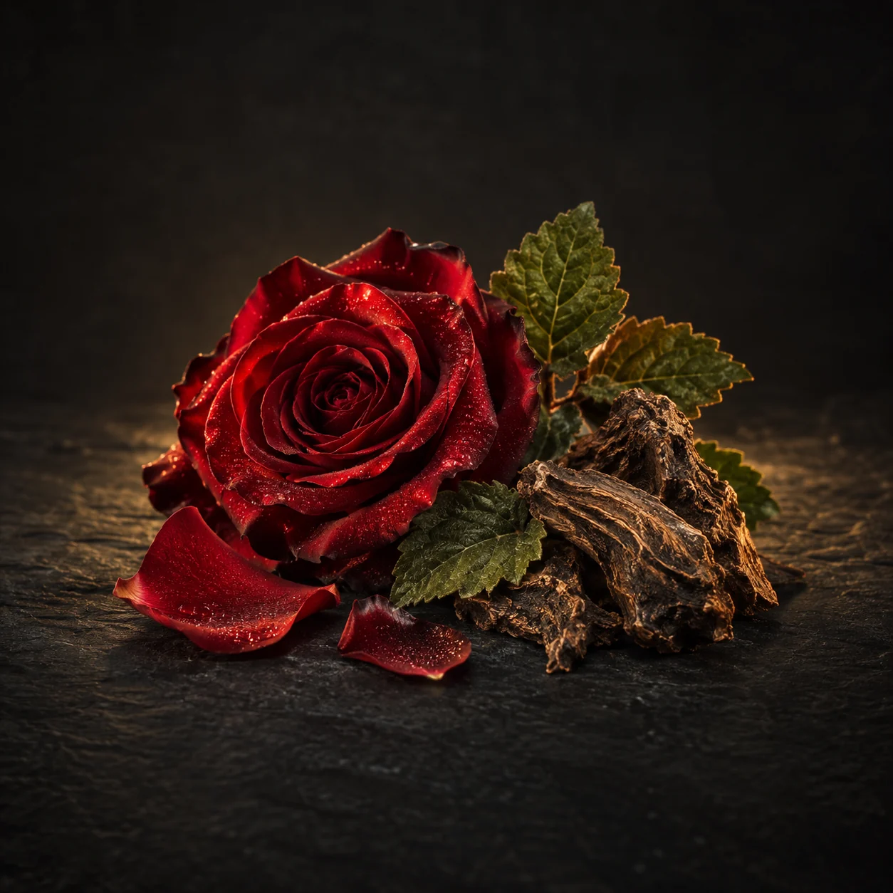 Heart fragrance notes for Haadi Solace Gorge: Fiery rose and earthy patchouli
