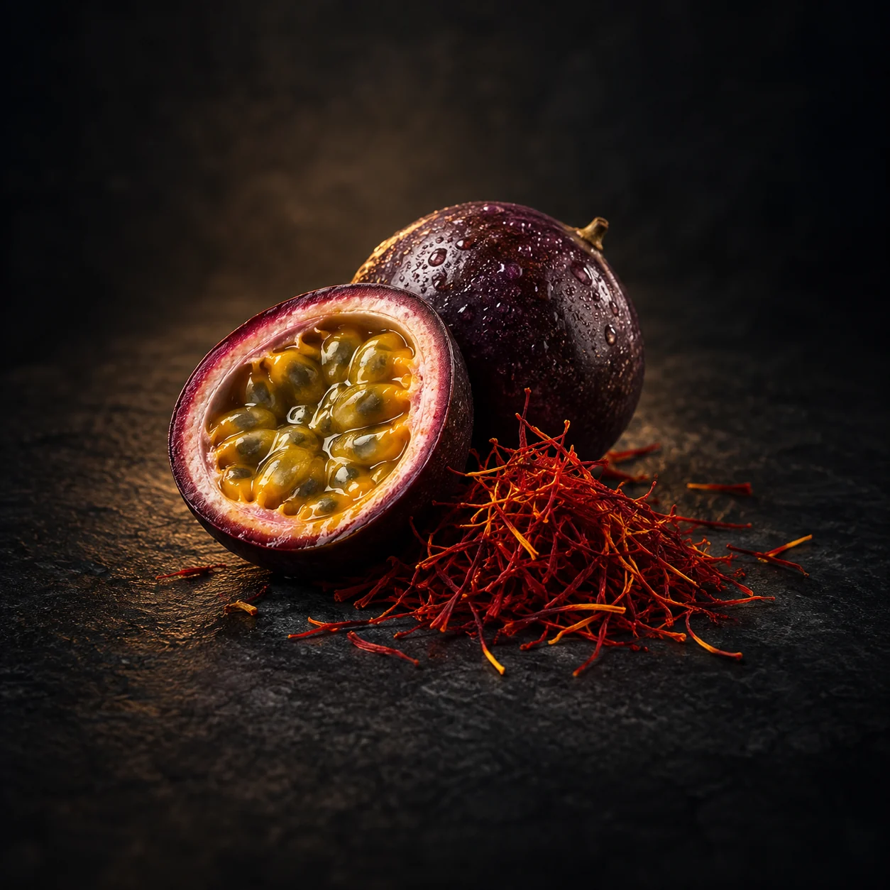 Top fragrance notes for Haadi The Exotic Ember: Dark passionfruit and saffron