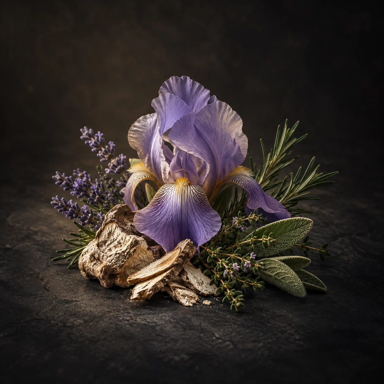 Heart fragrance notes for Haadi The Forest Barber: Powdery iris and aromatic herbs