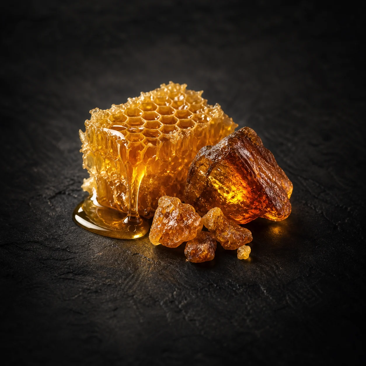 Heart fragrance notes for Haadi The Imperial Resin: Honey and amber resin