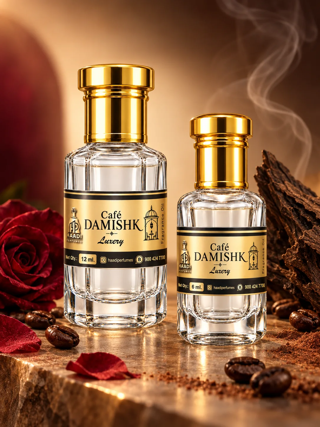 Haadi Cafe Damishk 6 ml and 12 ml attar bottle set