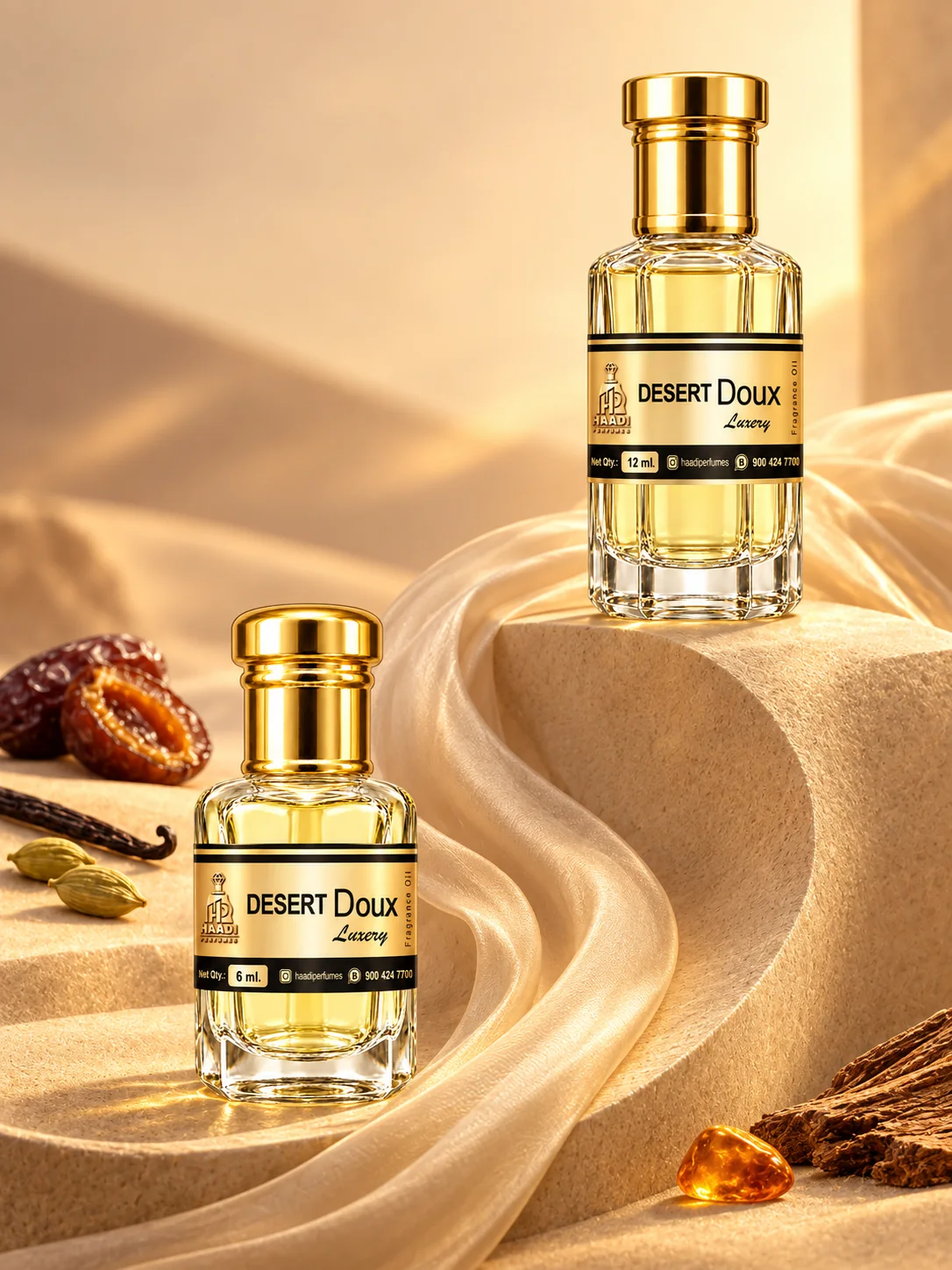 Haadi Desert Doux 6 ml and 12 ml attar bottle set