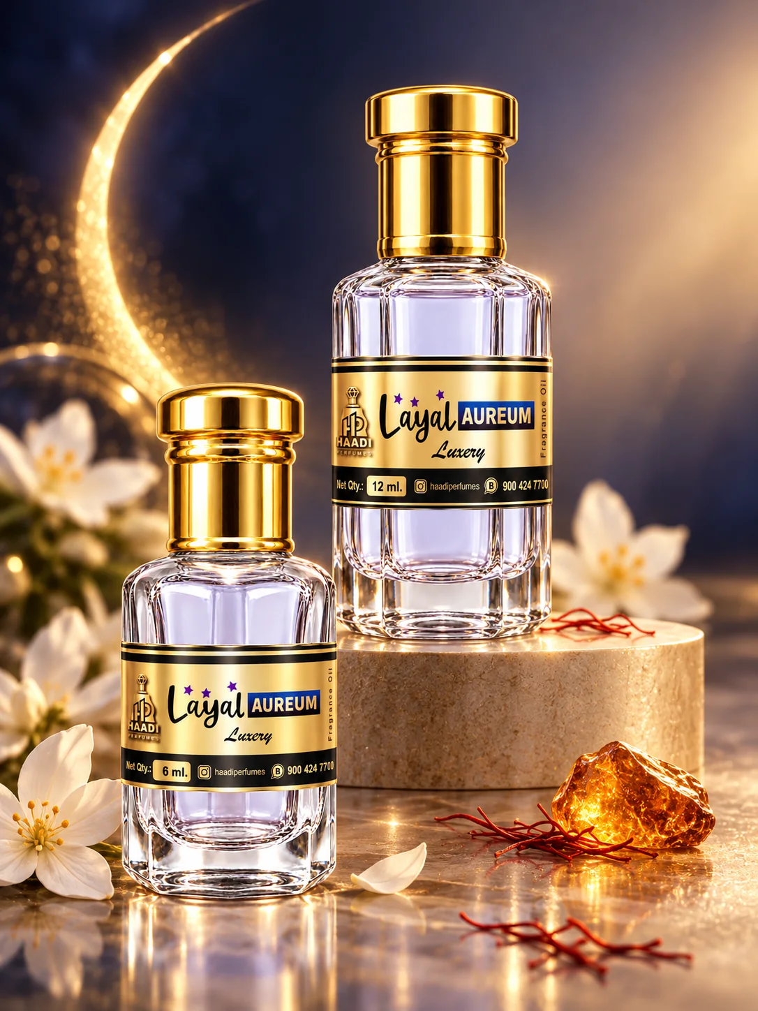 Haadi Layal Aureum 6 ml and 12 ml attar bottle set