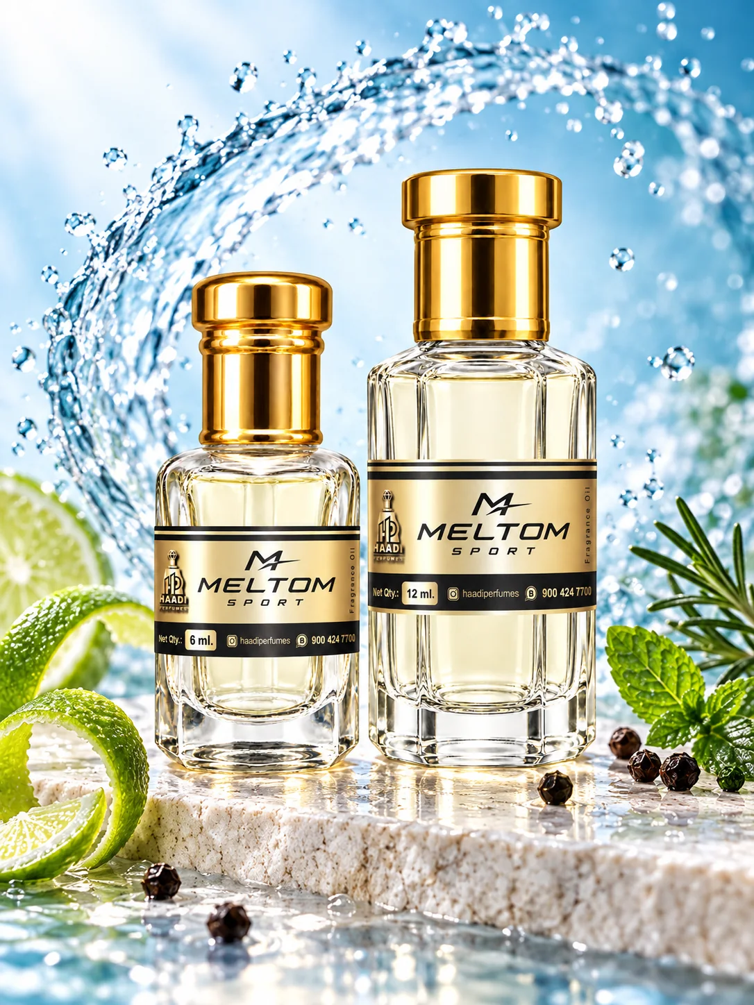 Haadi Meltom Sport 6 ml and 12 ml attar bottle set