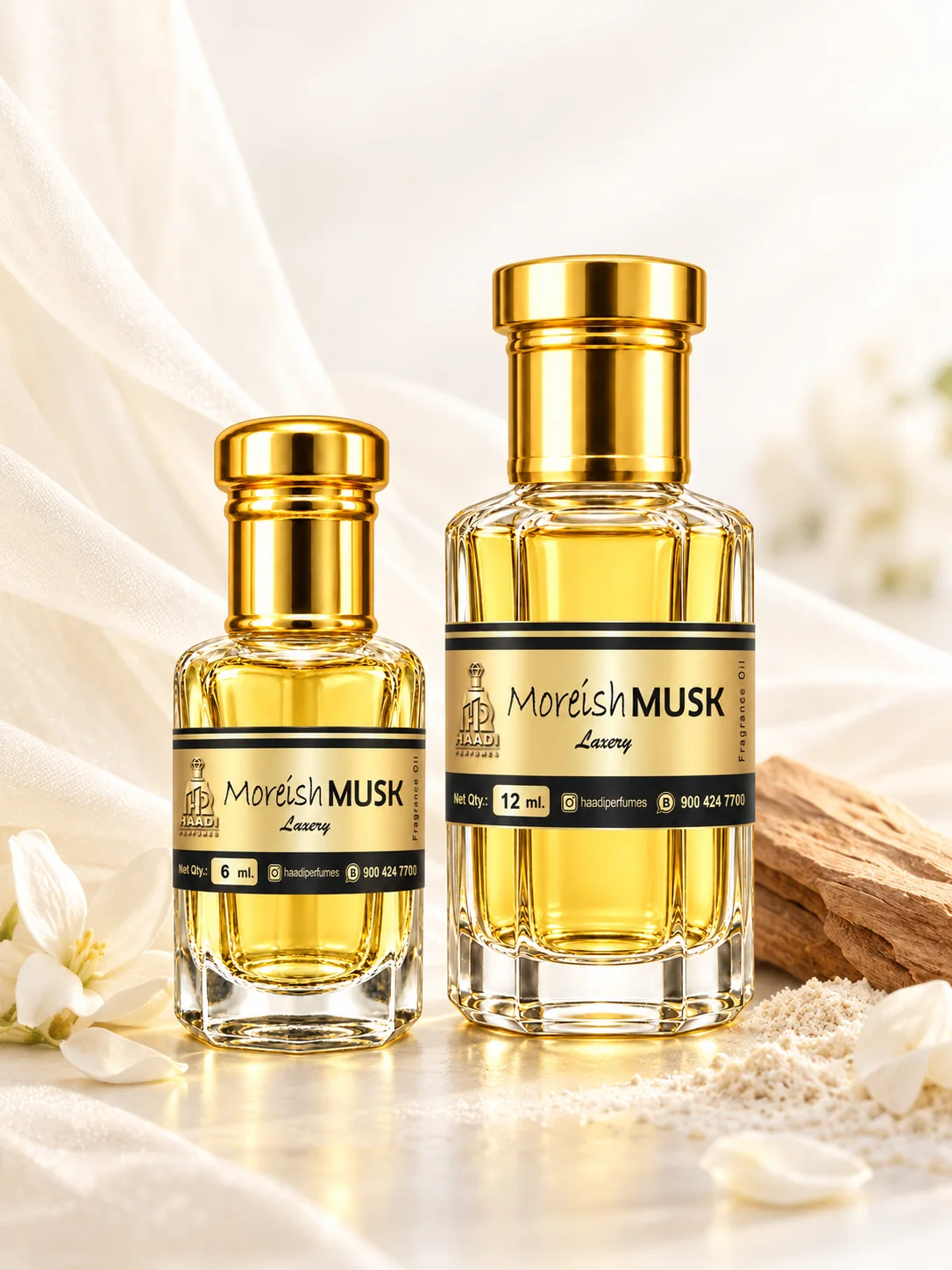 Haadi Moreish Musk 6 ml and 12 ml attar bottle set