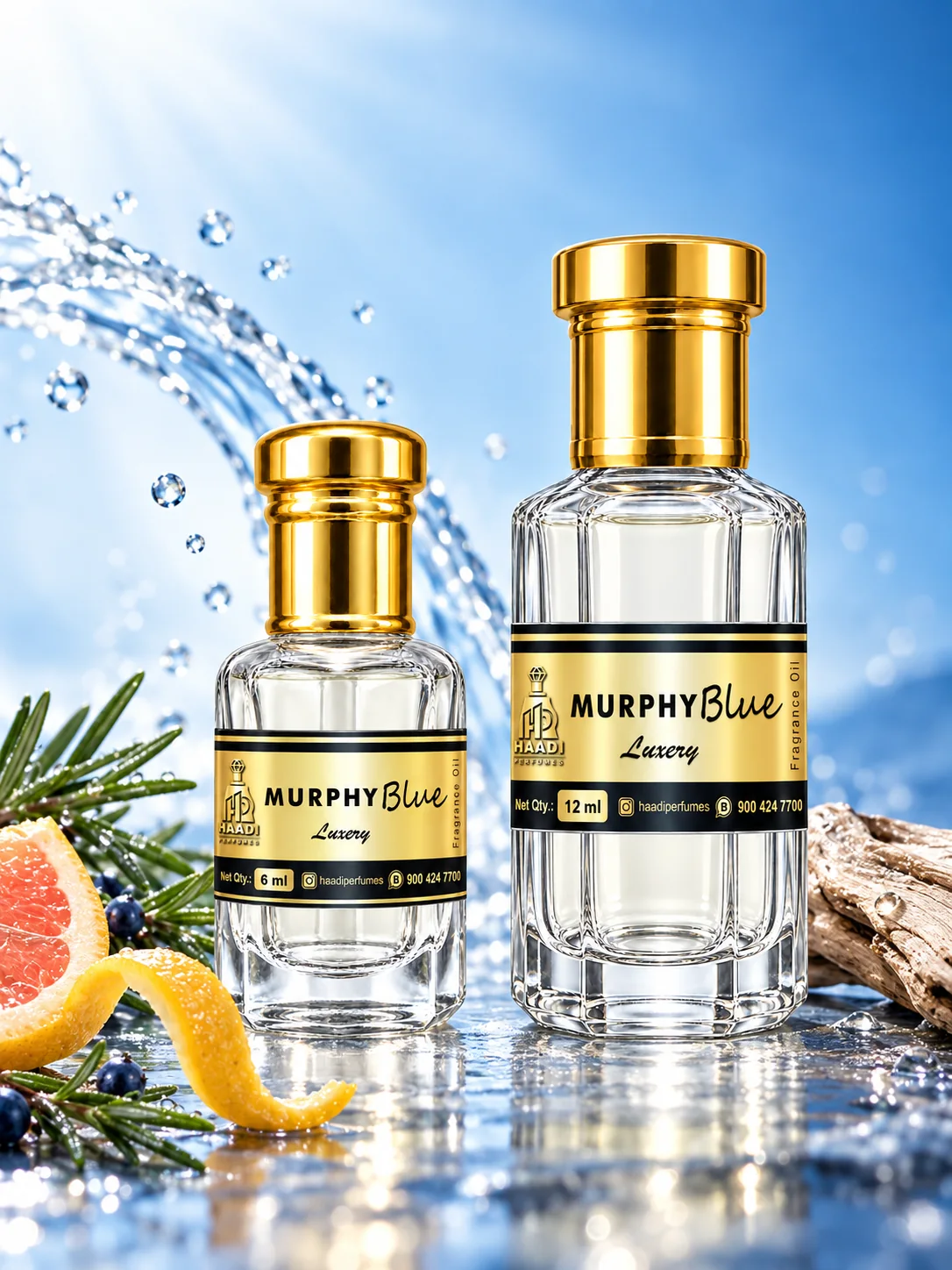 Haadi Murphy Blue 6 ml and 12 ml attar bottle set