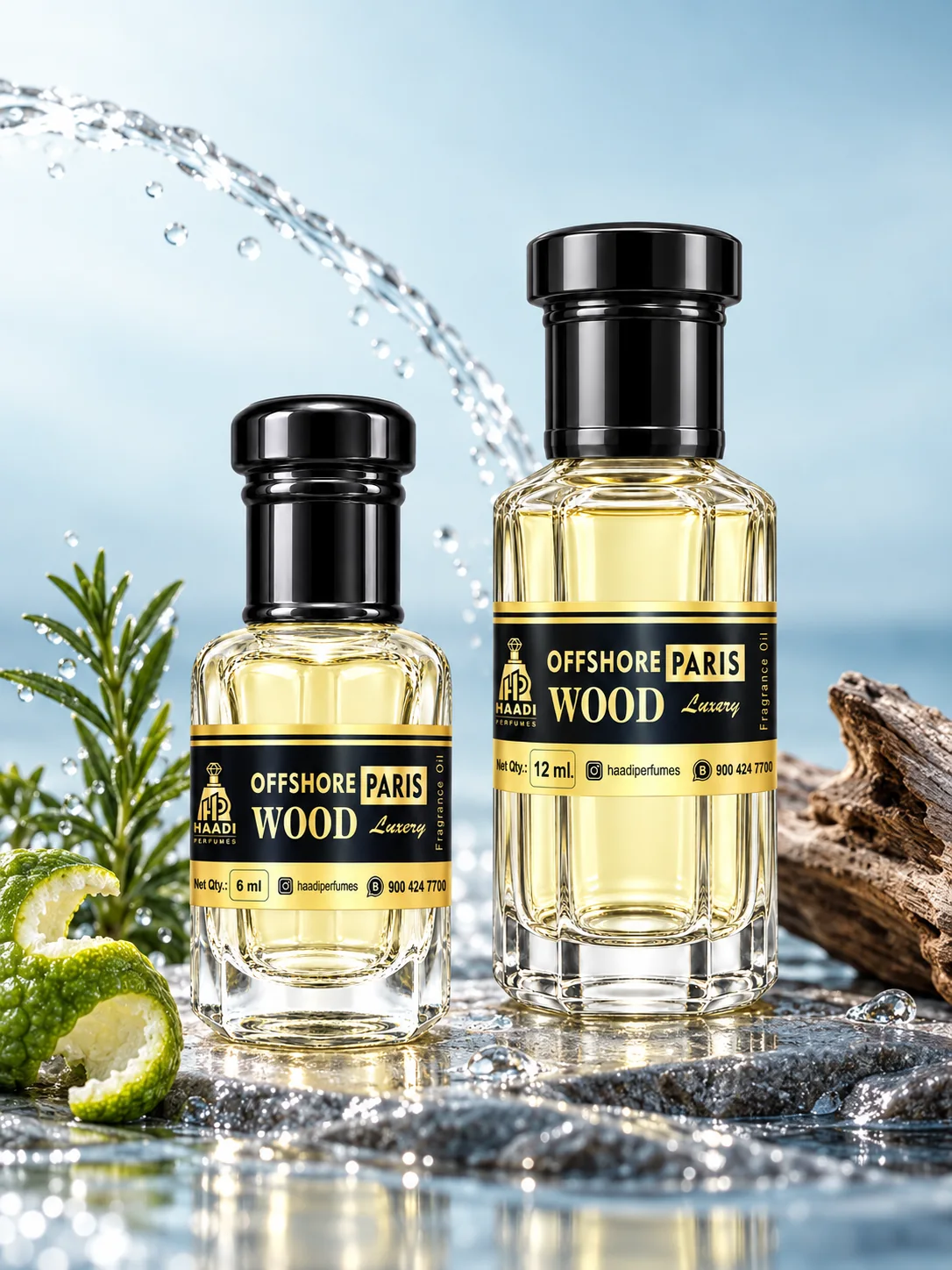 Haadi Offshore Paris Wood 6 ml and 12 ml attar bottle set
