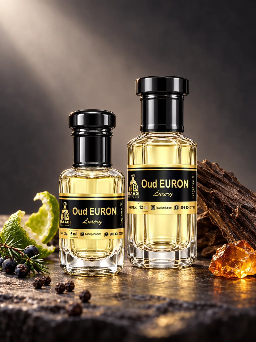 Haadi Oud Euron 6 ml and 12 ml attar bottle set
