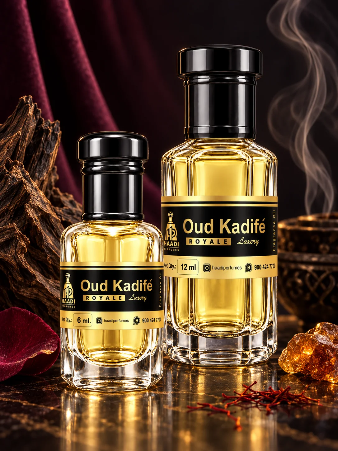 Haadi Oud Kadife Royale 6 ml and 12 ml attar bottle set