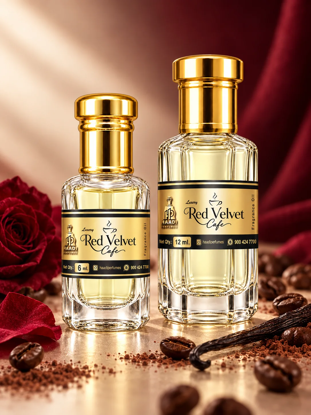Haadi The Red Velvet Cafe 6 ml and 12 ml attar bottle set